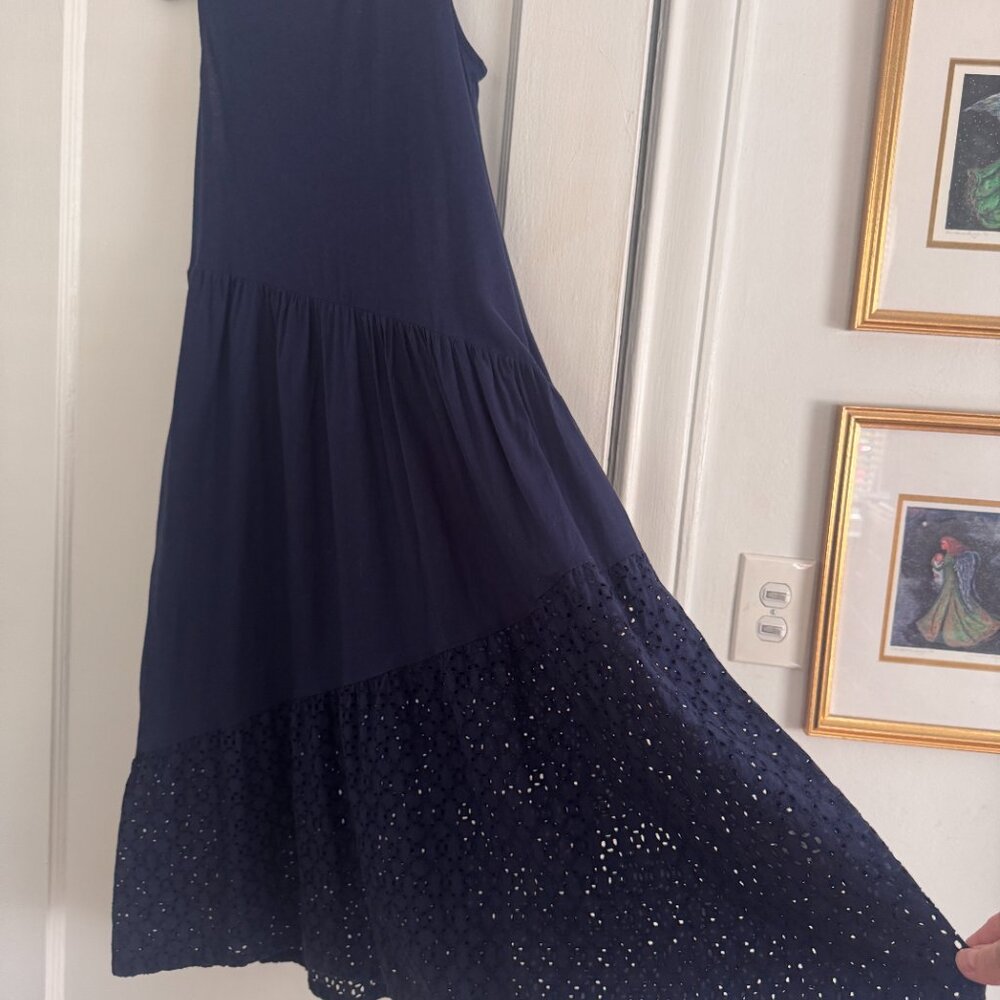 Chicos Navy Blue Sleeveless Crew Neck Sundress with Texture at Bottom - Picture 14 of 15
